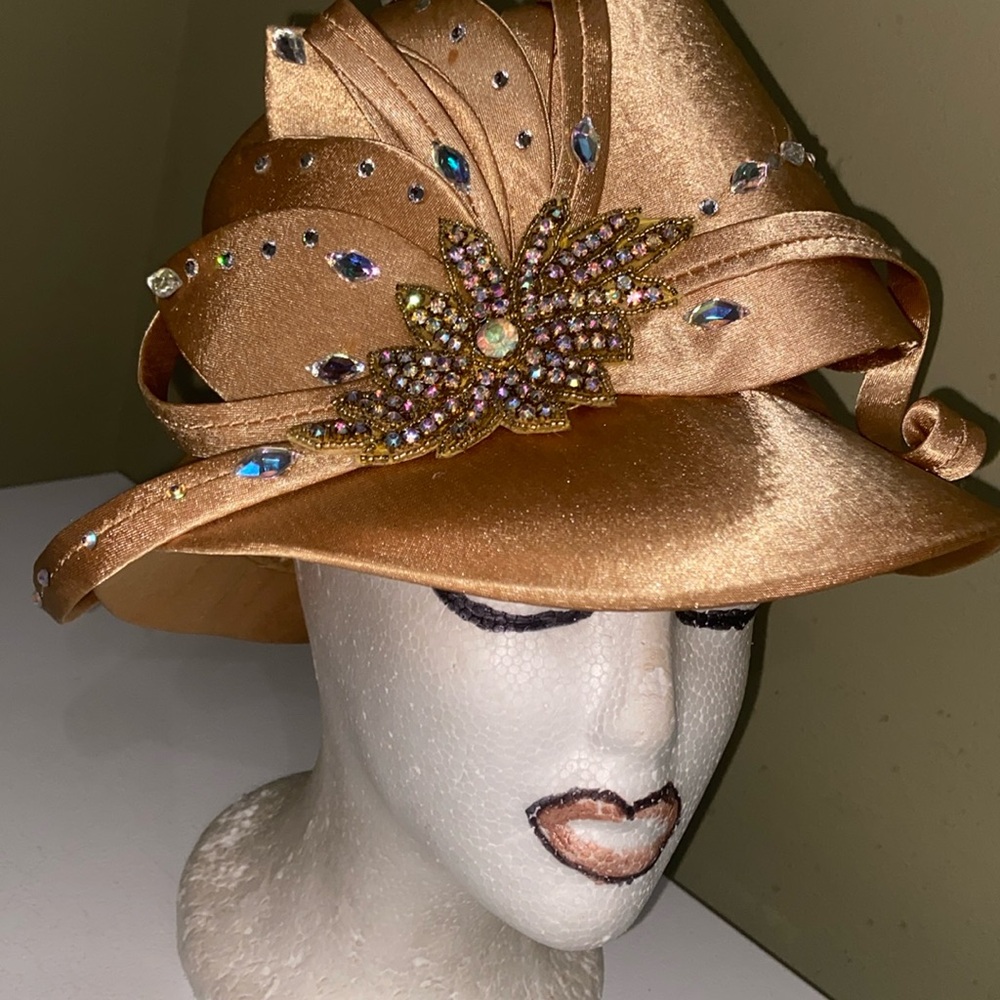 Beautiful Gold Satin Dress/Church Hat by Ms. Divine - Picture 5 of 14